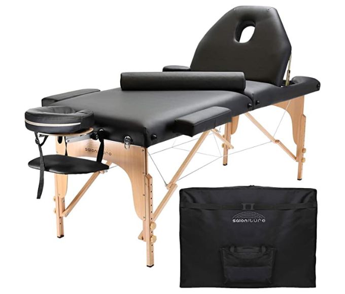 Saloniture Professional Portable Massage Table with Backrest - Black